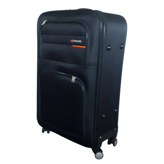 Troler voiaj, Mic, Naimeed D7177, 4 roti duble 360 grade, material textil, inchidere cifru, Negru, 36x22x55cm