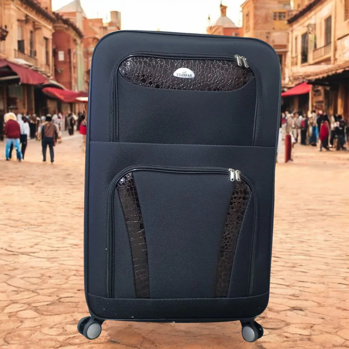 Troler voiaj, Mediu, Naimeed D7179, 4 roti duble 360 grade, material textil, inchidere cifru, Gri, 41x24x66cm