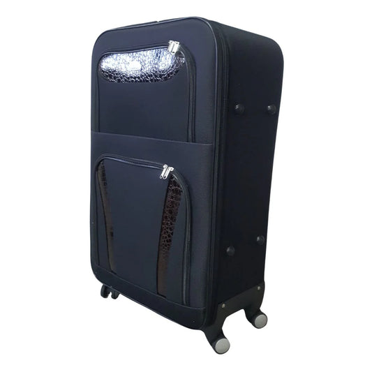 Troler voiaj, Mare, Naimeed D7178, 4 roti duble 360 grade, material textil, inchidere cifru, Negru, 45x28x75cm