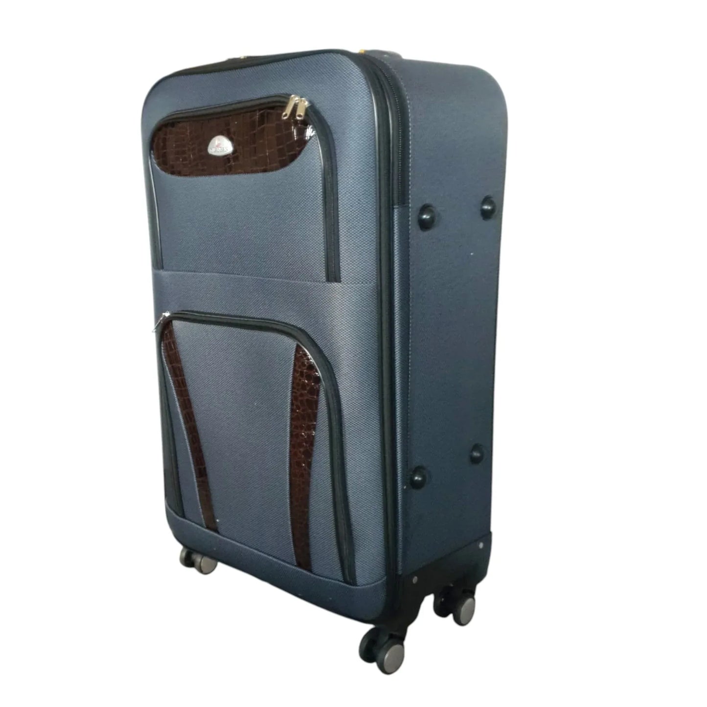 Troler voiaj, Mediu, Naimeed D7179, 4 roti duble 360 grade, material textil, inchidere cifru, Gri, 41x24x66cm