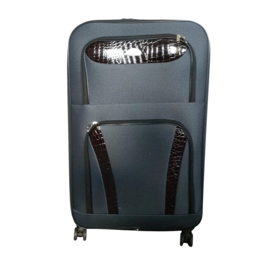 Troler voiaj, Mic, Naimeed D7179, 4 roti duble 360 grade, material textil, inchidere cifru, Gri, 36x22x55cm