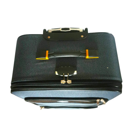 Troler voiaj, Mic, Naimeed D7179, 4 roti duble 360 grade, material textil, inchidere cifru, Gri, 36x22x55cm