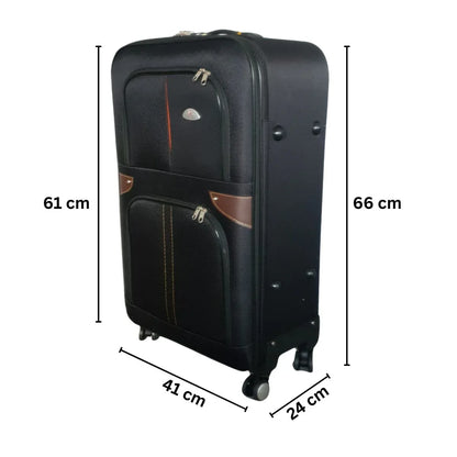 Troler voiaj, Mediu, Naimeed D7180, 4 roti duble 360 grade, material textil, inchidere cifru, Negru, 41x24x66cm