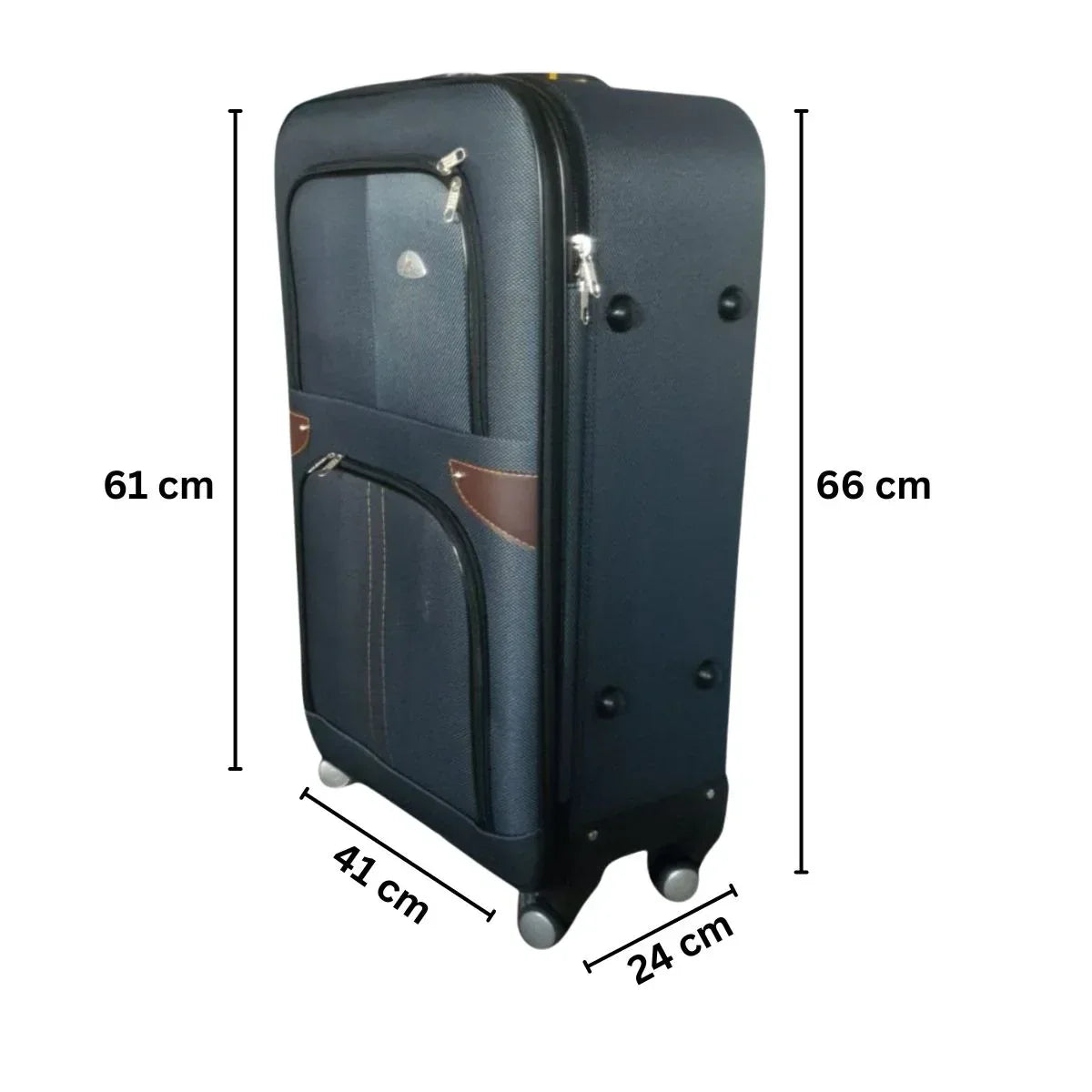 Troler voiaj, Mediu, Naimeed D7181, 4 roti duble 360 grade, material textil, inchidere cifru, Gri, 41x24x66cm