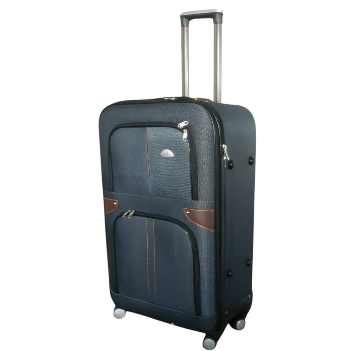 Troler voiaj, Mic, Naimeed D7181, 4 roti duble 360 grade, material textil, inchidere cifru, Gri, 36x22x55cm
