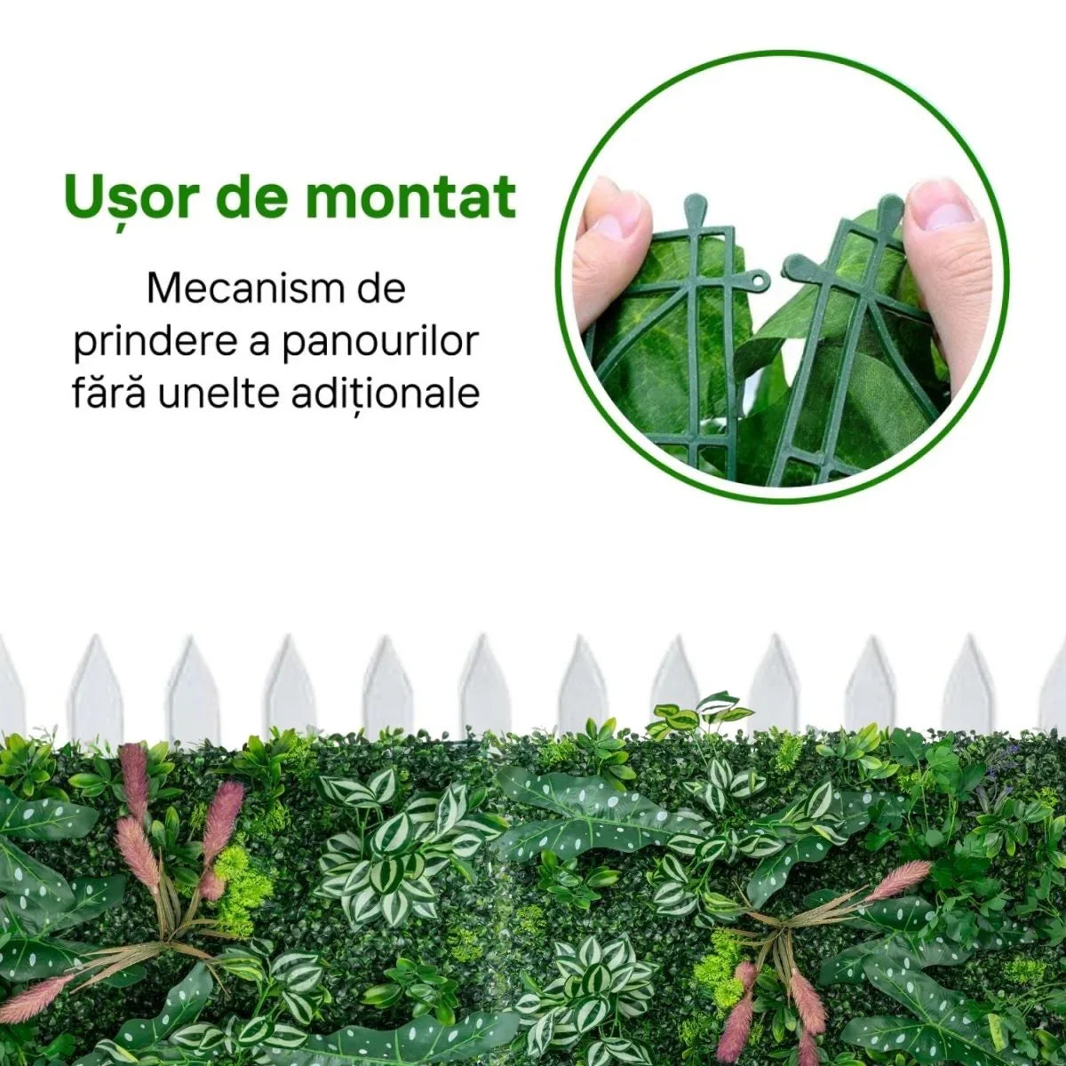 Panou din plante artificiale, cu frunze, Naimeed D7200, Verde, 100X50 cm