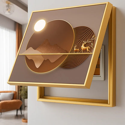 Capac tablou pentru contor electric, Naimeed D7227, mascare tablou electric, design modern si elegant, 40x50x3,8cm, rama aurie