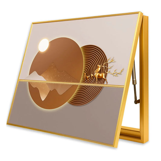 Capac tablou pentru contor electric, Naimeed D7279, mascare tablou electric, design modern si elegant, 50x60x4cm, rama aurie