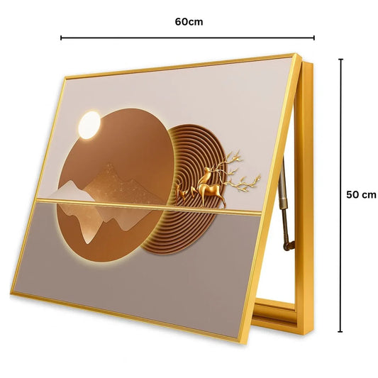 Capac tablou pentru contor electric, Naimeed D7279, mascare tablou electric, design modern si elegant, 50x60x4cm, rama aurie