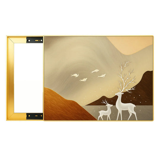 Capac tablou pentru contor electric, Naimeed D7302, mascare tablou electric, design modern si elegant, 50x60x2.8 cm, rama aurie