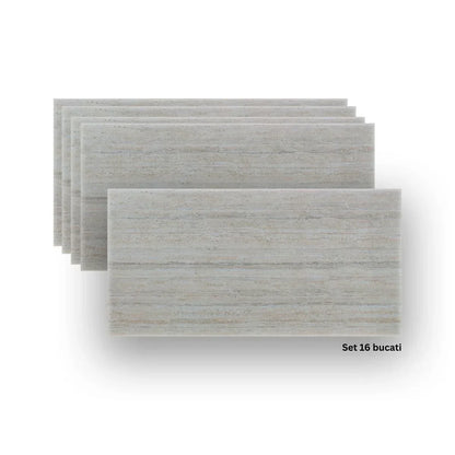 Set 16 panouri decorative din praf de piatra, Naimeed D7310, ignifuge, strat protector ceramic, rezistente la razele UV, 120x60x0.2 cm, alb bejuit