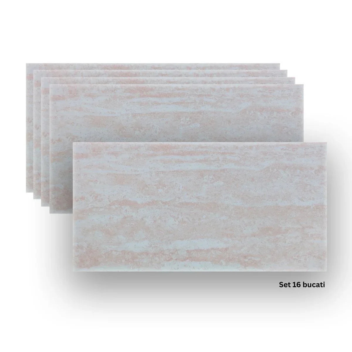 Set 16 panouri decorative din praf de piatra, Naimeed D7311, ignifuge, strat protector ceramic, rezistente la razele UV, 120x60x0.2 cm, bej rozaliu