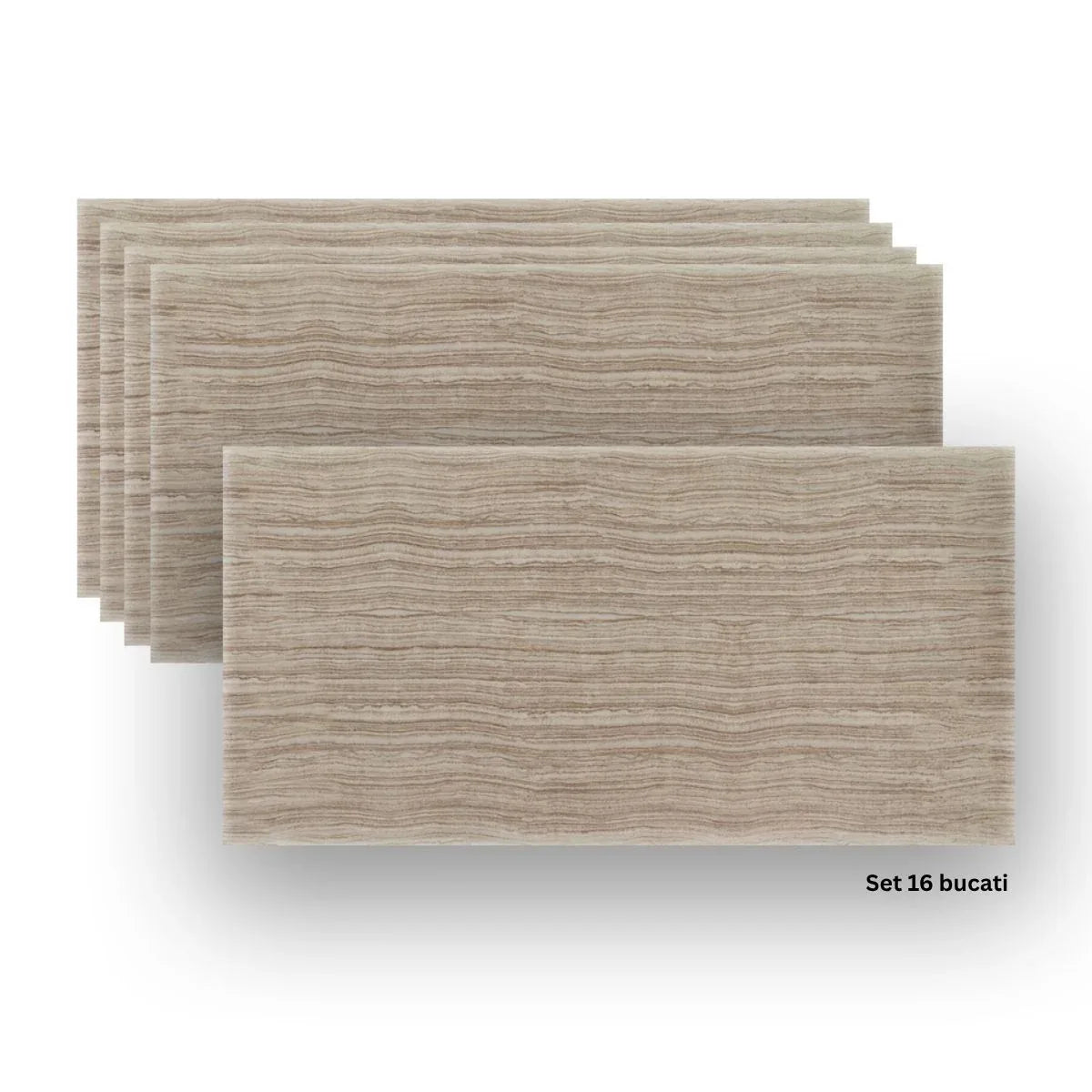Set 16 panouri decorative din praf de piatra, Naimeed D7312, ignifuge, strat protector ceramic, rezistente la razele UV, 120x60x0.2 cm, cappuccino