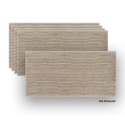 Set 16 panouri decorative din praf de piatra, Naimeed D7312, ignifuge, strat protector ceramic, rezistente la razele UV, 120x60x0.2 cm, cappuccino