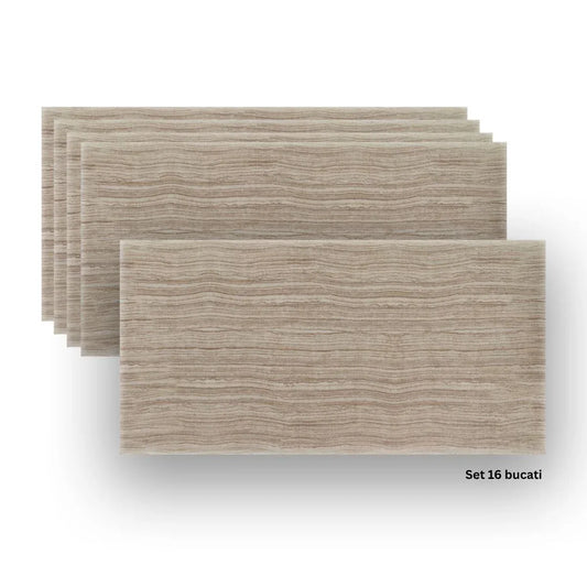 Set 16 panouri decorative din praf de piatra, Naimeed D7312, ignifuge, strat protector ceramic, rezistente la razele UV, 120x60x0.2 cm, cappuccino