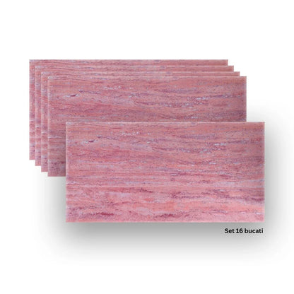 Set 16 panouri decorative din praf de piatra, Naimeed D7313, ignifuge, strat protector ceramic, rezistente la razele UV, 120x60x0.2 cm, coral