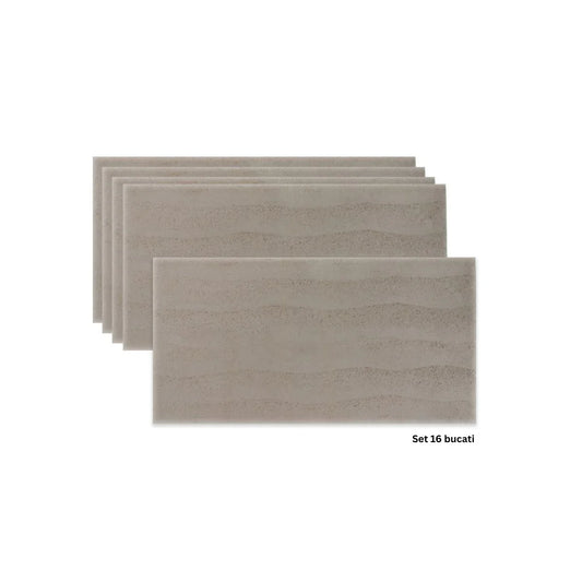 Set 16 panouri decorative din praf de piatra, Naimeed D7325, ignifuge, strat protector ceramic, rezistente la razele UV, 120x60x0.2 cm, maro deschis