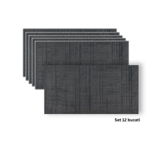 Set 12 panouri decorative din praf de piatra, Naimeed D7330, flexibile, ignifuge, strat protector ceramic, rezistente la razele UV, 120x60x0.2 cm, gri antracit