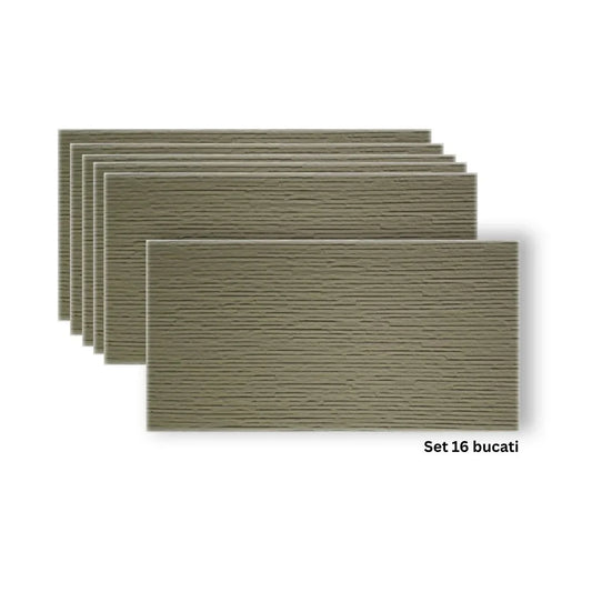 Set 16 panouri decorative din praf de piatra, Naimeed D7332, flexibile, ignifuge, strat protector ceramic, rezistente la razele UV, 120x60x0.2 cm, bej masliniu