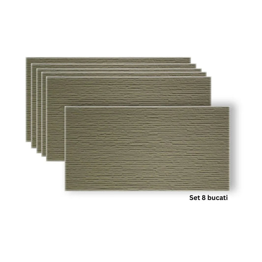 Set 8 panouri decorative din praf de piatra, Naimeed D7332, flexibile, ignifuge, strat protector ceramic, rezistente la razele UV, 120x60x0.2 cm, bej masliniu