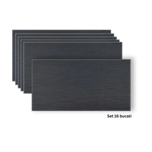 Set 16 panouri decorative din praf de piatra, Naimeed D7333, flexibile, ignifuge, strat protector ceramic, rezistente la razele UV, 120x60x0.2 cm, gri antracit