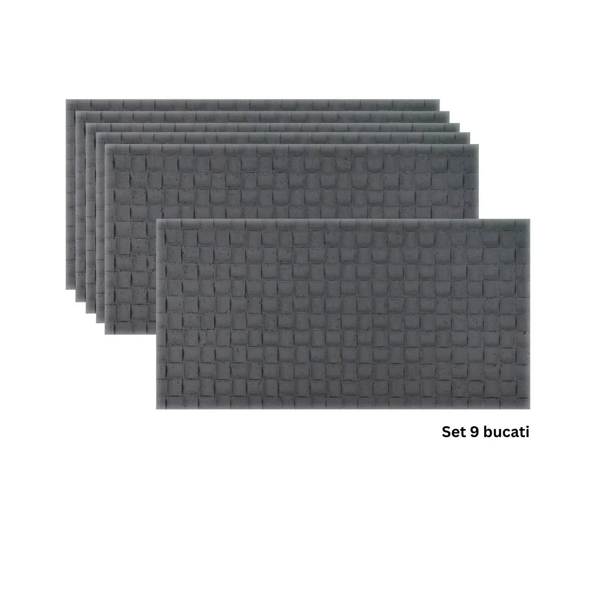 Set 9 panouri decorative din praf de piatra, Naimeed D7343, flexibile, ignifuge, strat protector ceramic, rezistente la razele UV, 120x60x0.2 cm, gri inchis