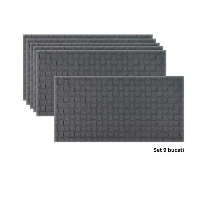 Set 9 panouri decorative din praf de piatra, Naimeed D7343, flexibile, ignifuge, strat protector ceramic, rezistente la razele UV, 120x60x0.2 cm, gri inchis
