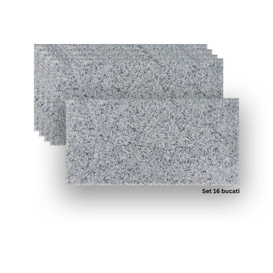 Set 16 panouri decorative din praf de piatra, Naimeed D7353, ignifuge, strat protector ceramic, rezistente la razele UV, 120x60x0.2 cm, gri granit