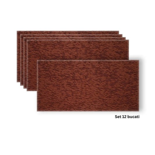Set 12 panouri decorative din praf de piatra, Naimeed D7358, flexibile, ignifuge, strat protector ceramic, rezistente la razele UV, 120x60x0.2 cm, rosu caramiziu