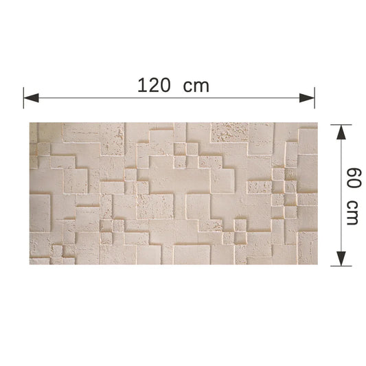 Panou decorativ din praf de piatra, Naimeed D7363, flexibil, ignifug, strat protector ceramic, rezistent la razele UV, 120x60x0.2 cm, crem deschis