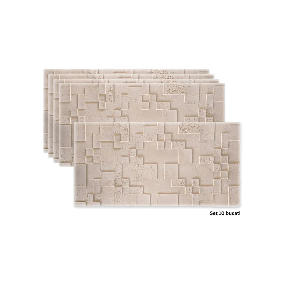 Set 10 panouri decorative din praf de piatra, Naimeed D7363, flexibile, ignifuge, strat protector ceramic, rezistente la razele UV, 120x60x0.2 cm, crem deschis