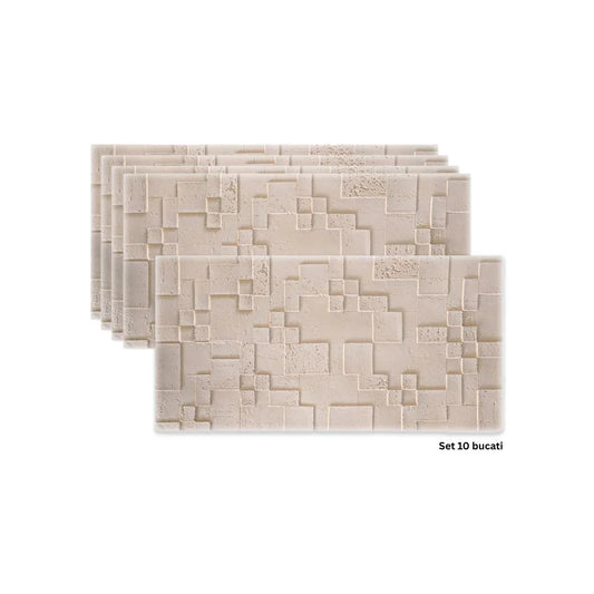 Set 10 panouri decorative din praf de piatra, Naimeed D7363, flexibile, ignifuge, strat protector ceramic, rezistente la razele UV, 120x60x0.2 cm, crem deschis
