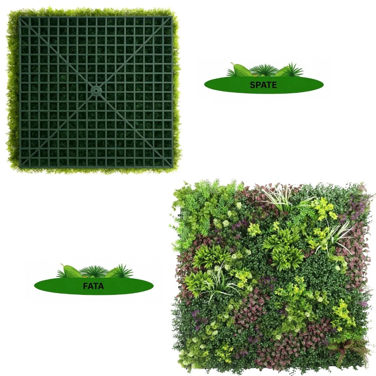 Panou din plante artificiale,cu frunze, Naimeed D7430, Multicolor, 100x100 cm