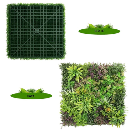 Panou din plante artificiale,cu frunze, Naimeed D7439, Multicolor, 100x100 cm