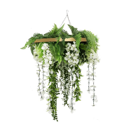 Aranjament Suspendat cu Plante Artificiale pe Disc Decorativ Auriu, Naimeed D7454, diametru 60 cm