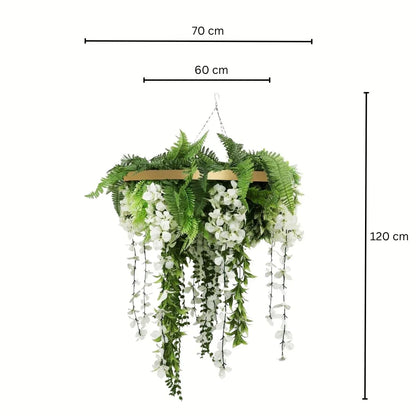 Aranjament Suspendat cu Plante Artificiale pe Disc Decorativ Auriu, Naimeed D7454, diametru 60 cm