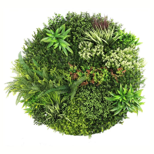 Aranjament decorativ, de perete, cu ramă din aluminiu și plante artificiale Naimeed D7463, diametru 100 cm