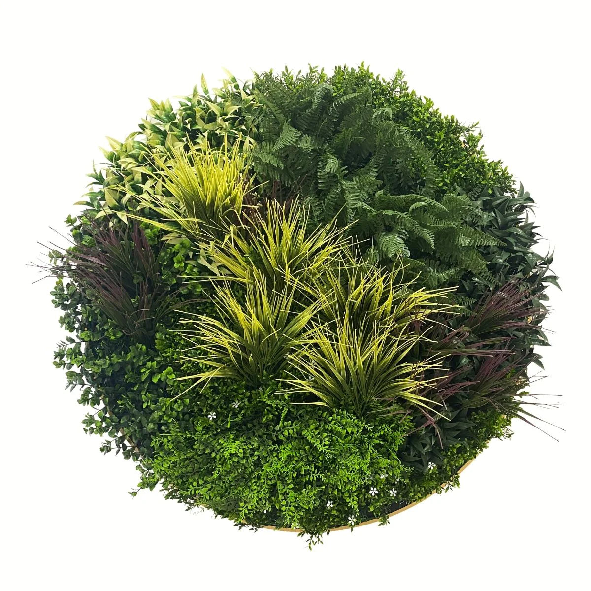 Aranjament decorativ, de perete, cu ramă din aluminiu și plante artificiale Naimeed D7464, diametru 100 cm