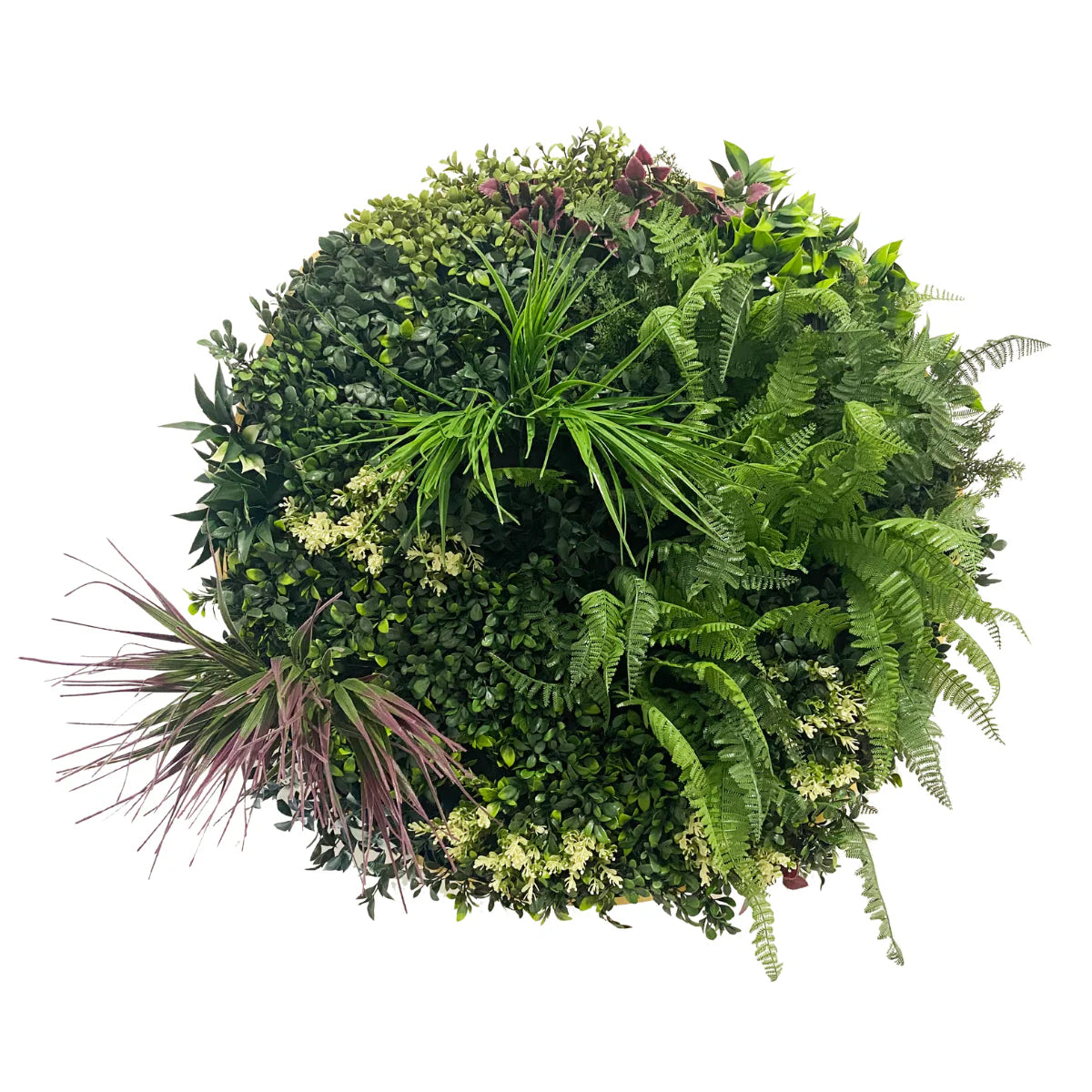 Aranjament decorativ, de perete, cu ramă din aluminiu și plante artificiale Naimeed D7465, diametru 75 cm