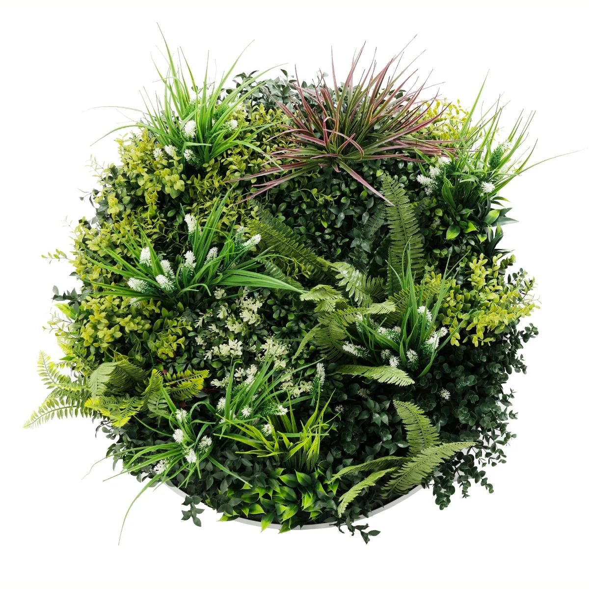 Aranjament decorativ, de perete, cu ramă din aluminiu și plante artificiale Naimeed D7466, diametru 75 cm