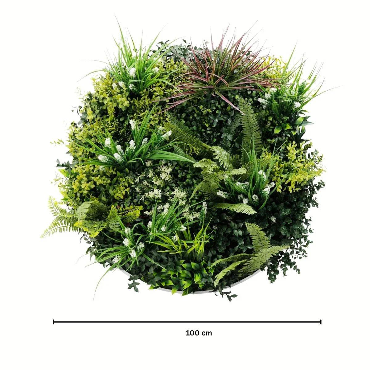 Aranjament decorativ, de perete, cu ramă din aluminiu și plante artificiale Naimeed D7466, diametru 75 cm