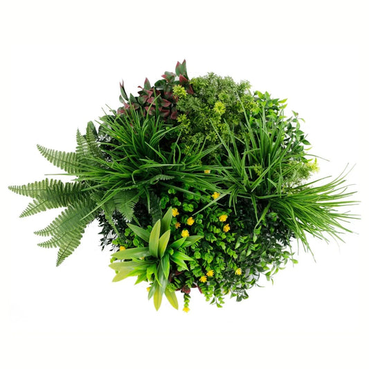 Aranjament decorativ, de perete, cu ramă din aluminiu și plante artificiale Naimeed D7468, diametru 50 cm