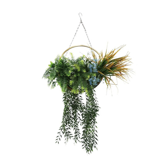 Aranjament Suspendat cu Plante Artificiale pe Disc Decorativ Auriu, Naimeed D7474, diametru 30 cm