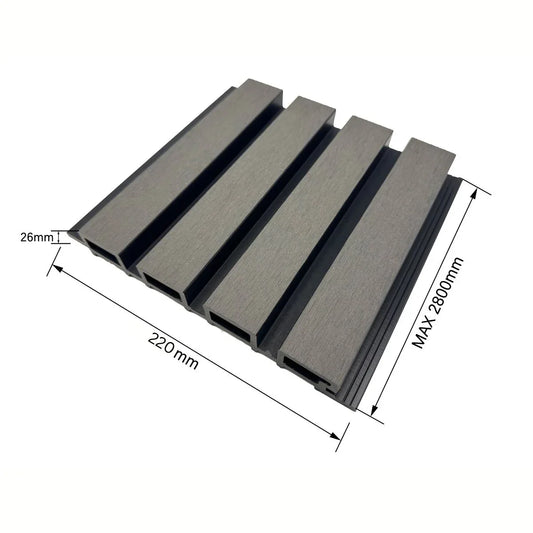 Lambriu decorativ WPC, reliefat, pentru exterior, montaj rapid, rezistenta ridicata, Naimeed D7494, 280x22x2.6cm, Stejar gri