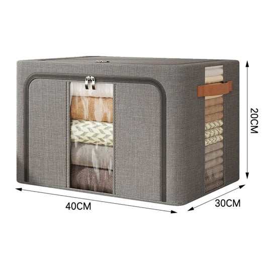 Cutie Depozitare Multifunctionala, cu Cadru Metalic, Fermoar Dublu și Ferestre Transparente, Naimeed D7654, dimensiuni 40x30x20cm, Gri inchis