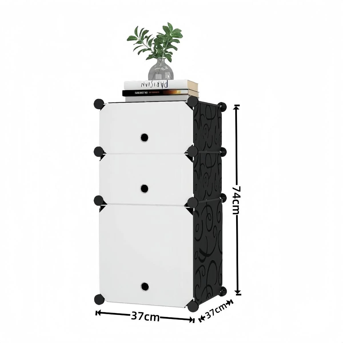 Dulap Modular, 3 Usi, Naimeed D7891, 74x37x37cm , Alb/Negru