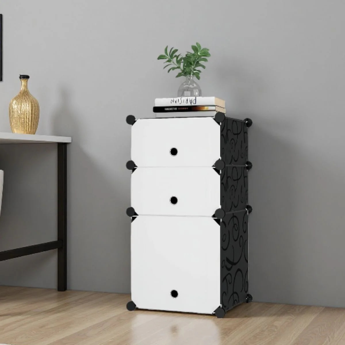 Dulap Modular, 3 Usi, Naimeed D7891, 74x37x37cm , Alb/Negru