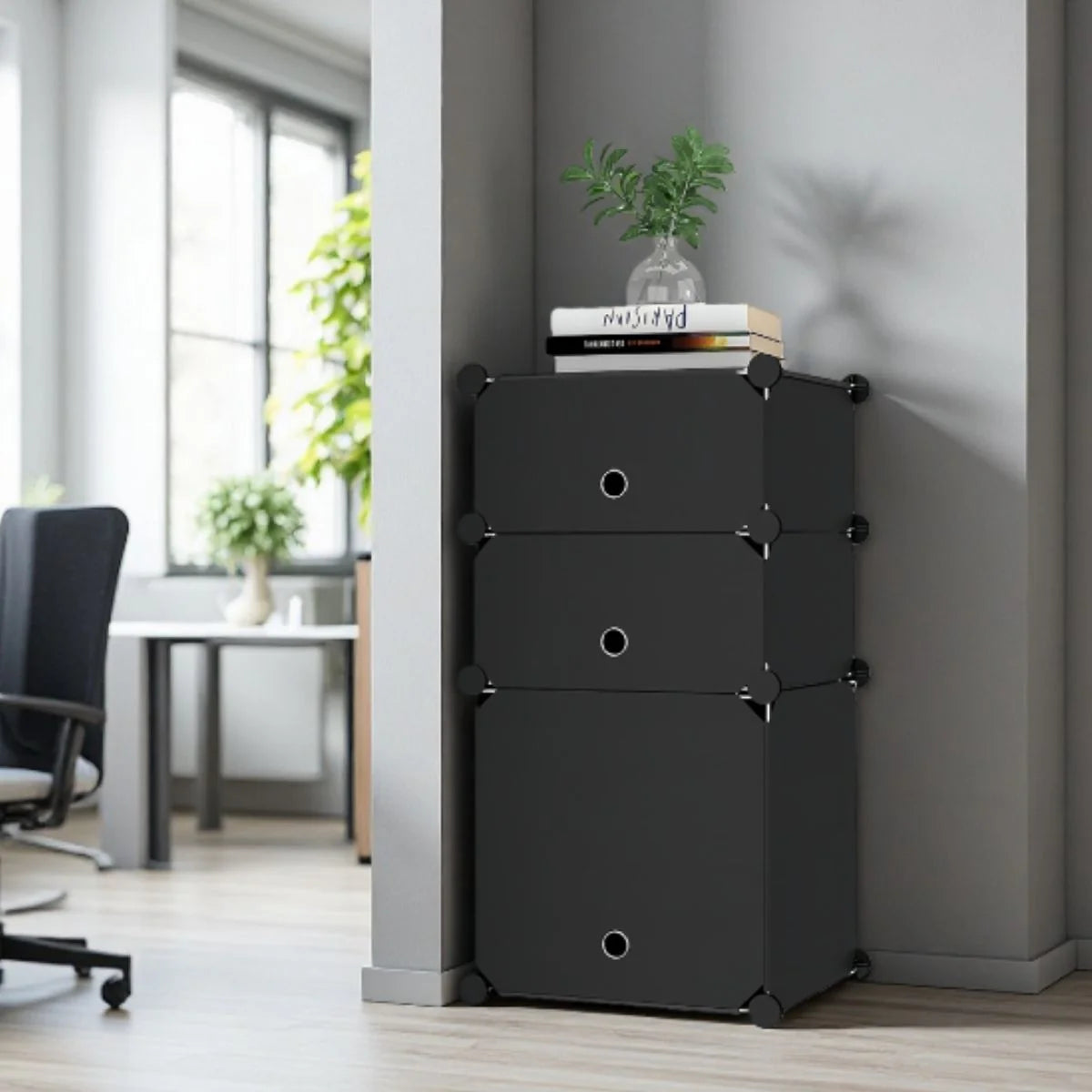 Dulap Modular, 3 Usi, Naimeed D7893, 74x37x37cm , Alb/Negru