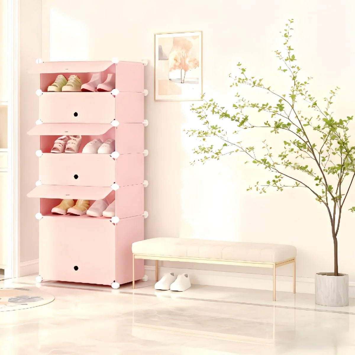 Pantofar Modular, 6 usi, Naimeed D7905, 37x37x125cm, Roz