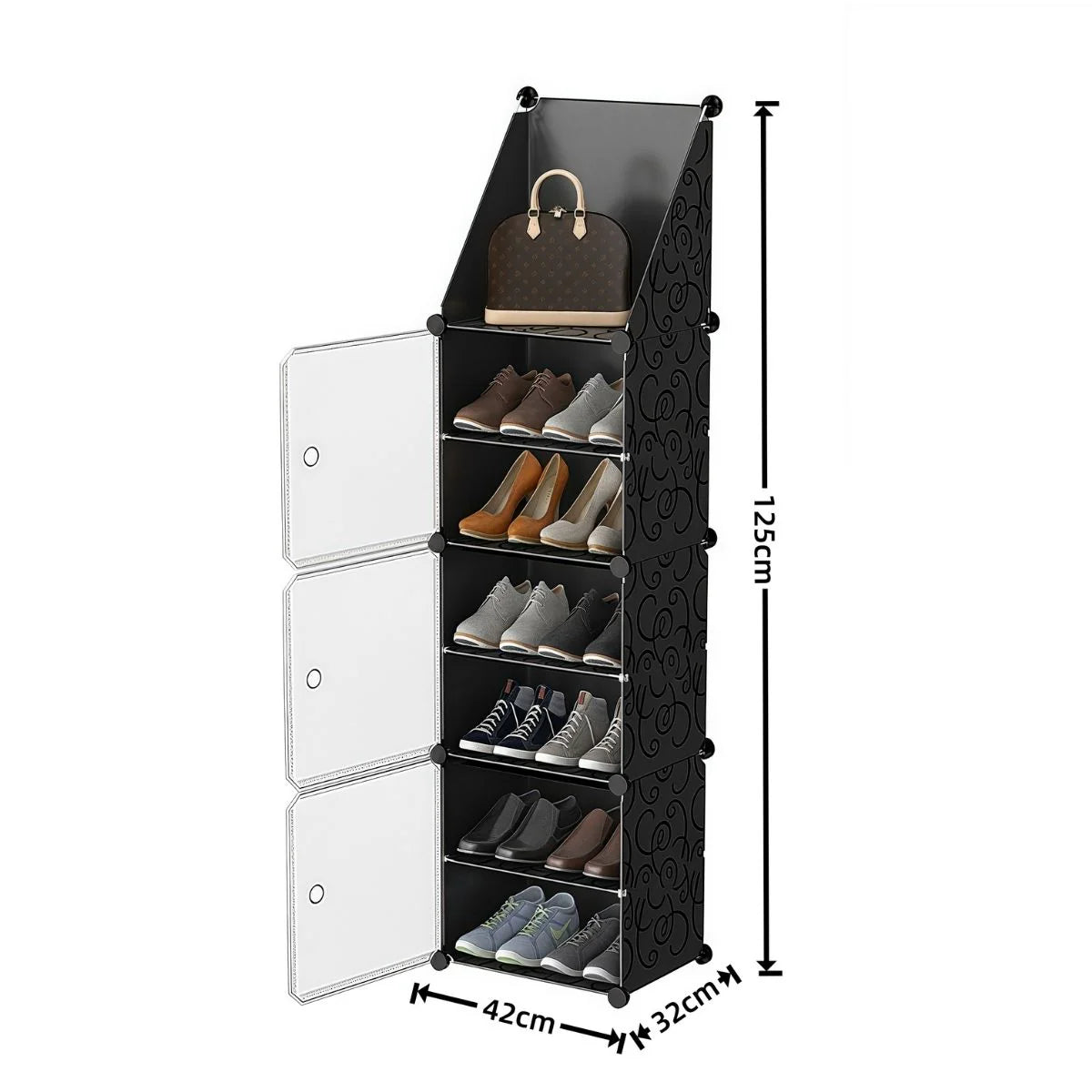 Pantofar Modular, 3 usi, Naimeed D7911, 32x42x125cm, Negru